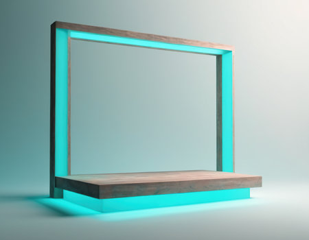 3d rendering of a blue shelf with a blue light in itの素材