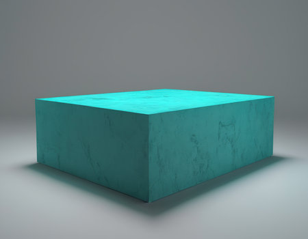 3D rendering of a blue marble pedestal for product presentation.の素材