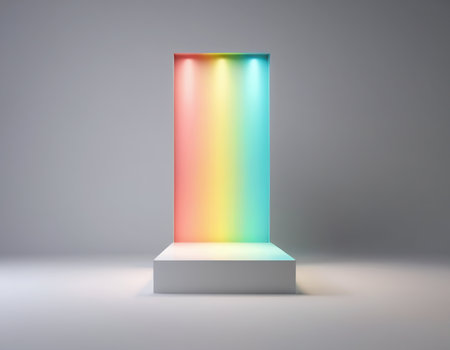 Abstract 3d render of a light box with multicolored gradientsの素材