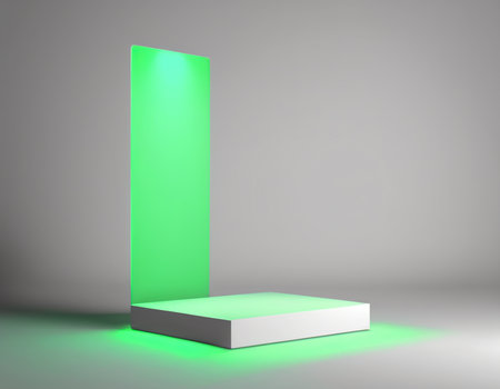3d rendering of a pedestal in the studio with green lightsの素材