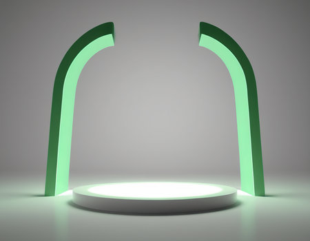 3d rendering of a green arch on a gray background in the studioの素材