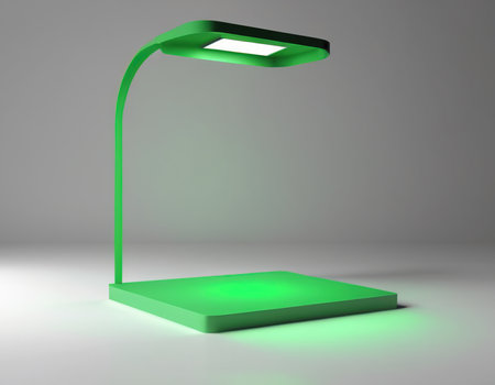 3d rendering of a green floor lamp on a gray background.の素材