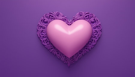 Pink heart on purple background. 3D rendering. Love concept.の素材