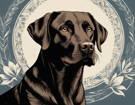 Labrador Retriever portrait. Vector illustration in retro style.の素材