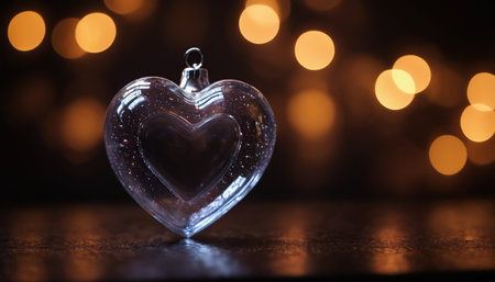 Glass heart on a dark background with bokeh. Valentine's Dayの素材