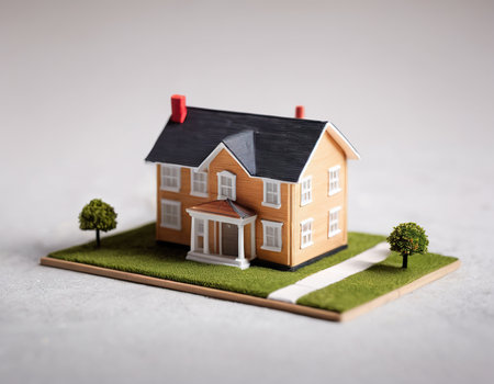 Miniature model house on the grass, real estate and property conceptの素材