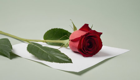 Red rose on a white sheet of paper with a place for your textの素材