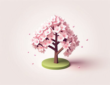 Cherry blossom tree with pink petals. Vector illustration.の素材