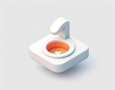 3d render of a white toilet with an orange button on itの素材