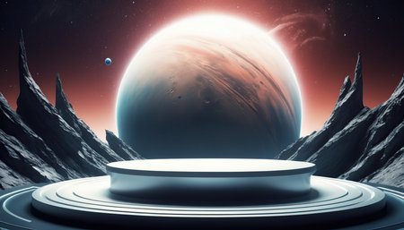 Space scene with planet and stars. Futuristic background. 3d renderingの素材