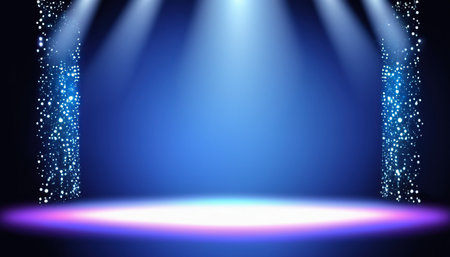 Blue stage background with spotlights and spotlights. Vector illustration.の素材