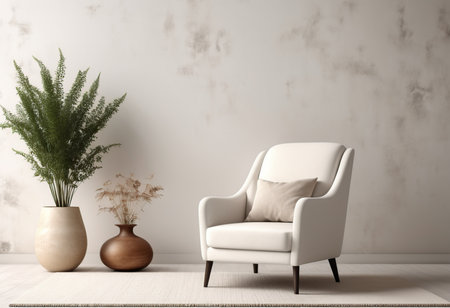 interior with armchair and vase. 3d render illustrationの素材