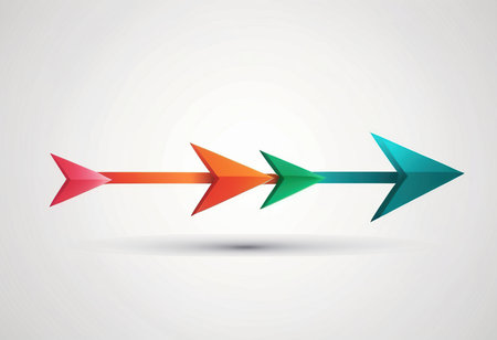 Colorful arrows in different directions on a white background. Vector illustration.の素材