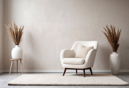 Modern living room interior with armchair and pampas grass in vaseの素材