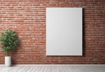 Blank poster on brick wall. Mock up, 3D Renderingの素材