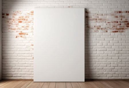 Blank white poster on brick wall. Mock up, 3D Renderingの素材