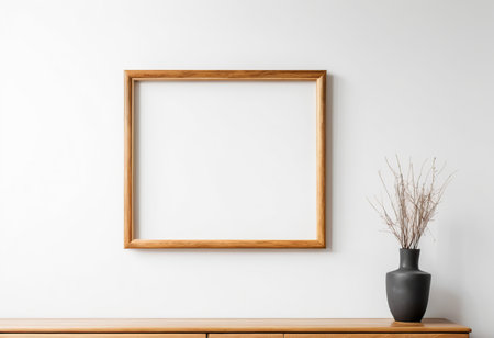Blank picture frame mockup on the white wall, 3d renderingの素材