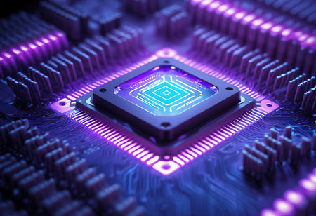 Close-up view of a modern GPU card circuit. 3D renderingの素材