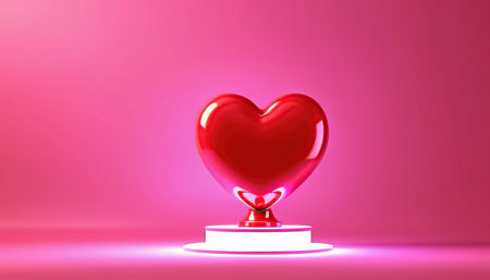 Valentine's day background with red heart and podium. 3D renderingの素材