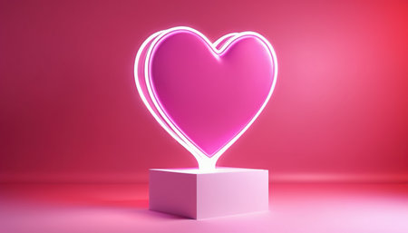 Valentine's day background with pink heart on podium 3D renderingの素材