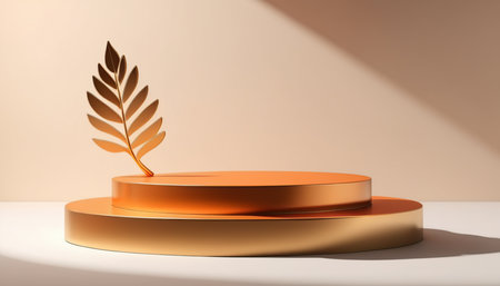 3d render of golden podium for product presentation. abstract background.の素材