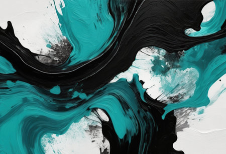 Abstract acrylic paint background. Black, blue and white overflowing colors.の素材