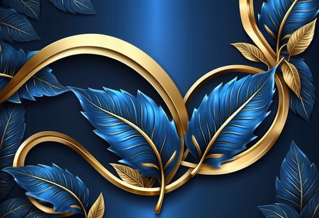 Elegant luxury blue background with golden leaves. Vector illustration.の素材