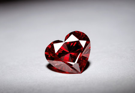 Red ruby heart on gray background, valentine day concept.の素材