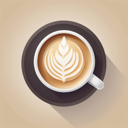 Coffee cup with latte art, flat design, long shadowの素材