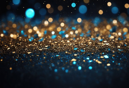 glitter vintage lights background. gold and blue. de-focusedの素材