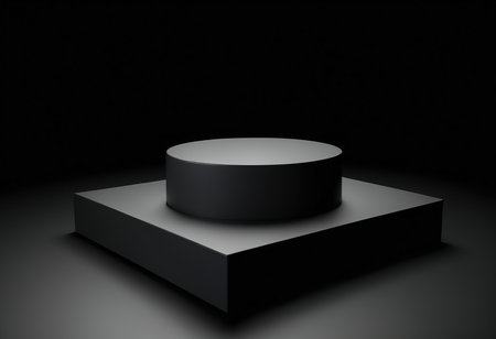 Black podium on a black background. 3d rendering, mock upの素材