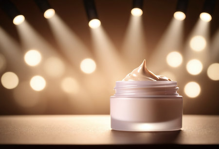 Cosmetic branding, toiletries and spf concept - Cream moisturizer jar on stage background, moisturizing skin care lotion and lifting emulsion, anti-age cosmetics for luxury beauty skincare brandの素材