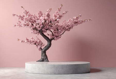 Cherry blossom treele pedestal. 3D renderingの素材