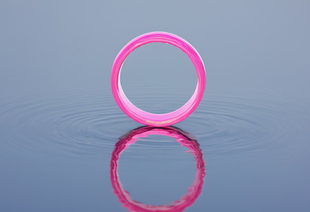 pink ring on water surface with ripples and copyspaceの素材