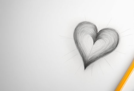 Pencil and heart on white background, valentines day conceptの素材