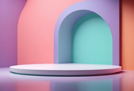 Abstract minimal scene with geometrical forms and podium. 3d renderの素材