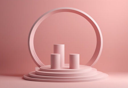Abstract minimal scene with podiums and round arch. 3d renderの素材