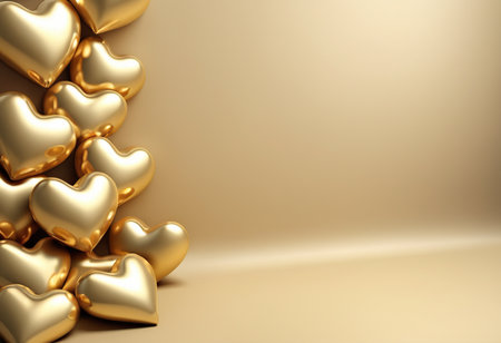 Valentine's Day background with golden hearts. 3D renderingの素材