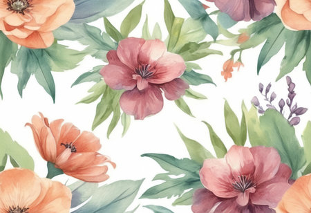 Seamless pattern with watercolor flowers. hand-drawn illustration.の素材
