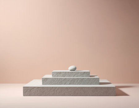 3d rendering of minimal geometric shape podium on pastel pink backgroundの素材