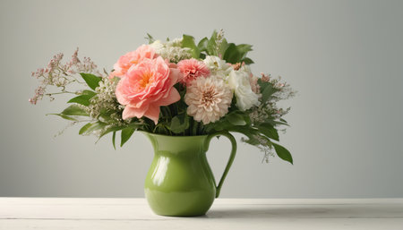 Bouquet of flowers in vase on wooden table, vintage toneの素材