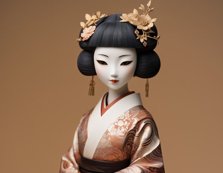 Japanese geisha doll in kimono. 3d rendering.の素材