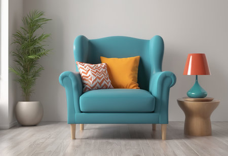 interior with blue armchair. 3d render illustration mock upの素材