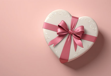 Heart shaped gift box with pink ribbon on pink background. 3d renderingの素材