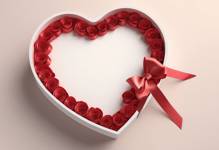 Heart shaped gift box with red roses. 3D render illustration.の素材