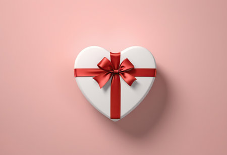 Heart shaped gift box with red ribbon on pink background. 3d renderingの素材