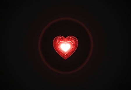 Glowing red heart on a black background. Valentine's Day.の素材