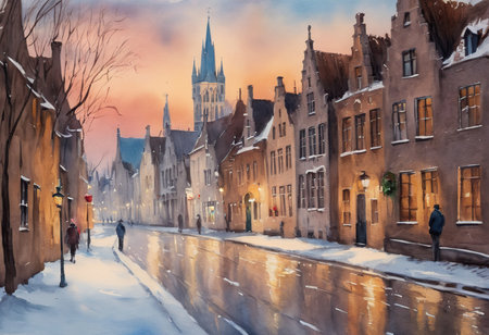 Bruges, Belgium. Beautiful winter cityscape of Bruges.の素材