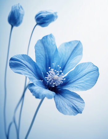 Blue flower on a white background. Shallow depth of field.の素材