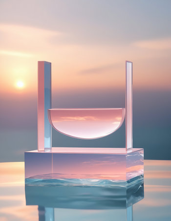 3d render transparent glass vase on a background of sunset.の素材